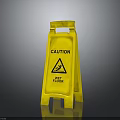 Yellow Caution Wet Floor Sign With Warning Symbol And Text