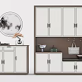 Modern Shoe Cabinet Design With Multiple Storage Compartments Hooks And Decorative Mirror 3d model