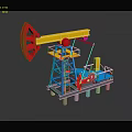 Colorful Oil Pump 3D Model with Yellow Red Blue Structure Platform Base and Industrial Machinery