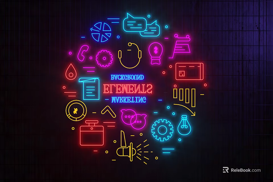 Colorful Neon Decorative Lights With Vibrant Icon Elements For Background Modeling 3d model