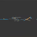 Blue And Yellow Toy Weapons Including Spear Axe Cannon Scattered On Black Background