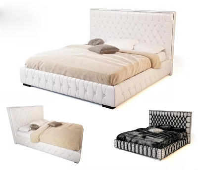 Modern Upholstered Double Bed With Tufted Headboard And Various Color Styles 3d model