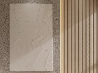Textured White Wall And Wooden Slat Panel For Modern Interior Decor 3d model