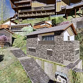 Hilltop Mountain Guesthouse Architecture With Wooden Structures And Terraced Design