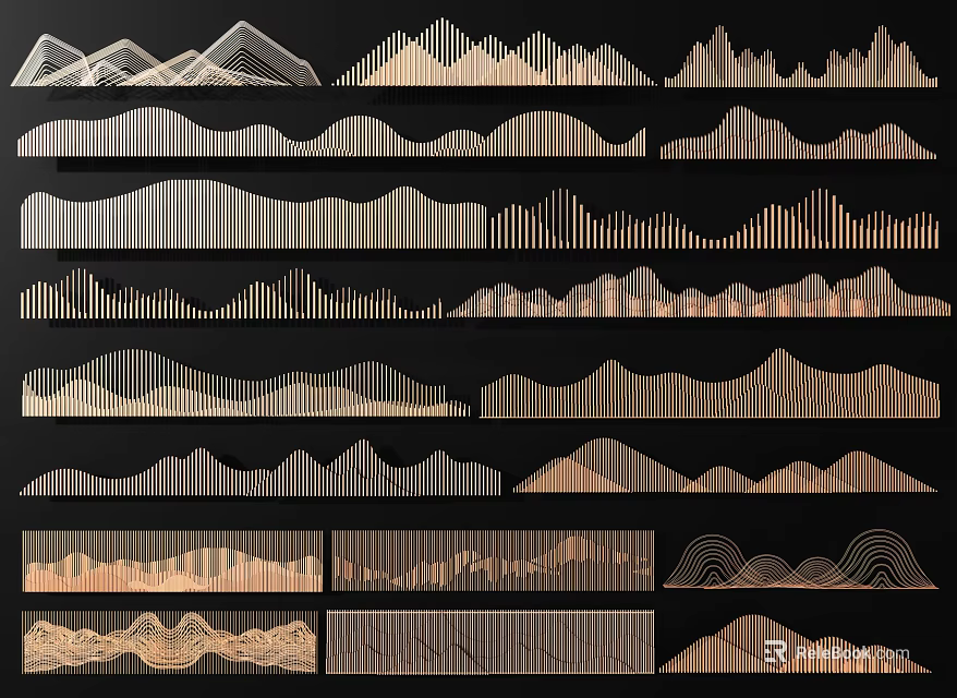 Modern Feature Wall With Various Geometric Patterns Layered Textures Gold And Black Metallic Finishes 3d model 