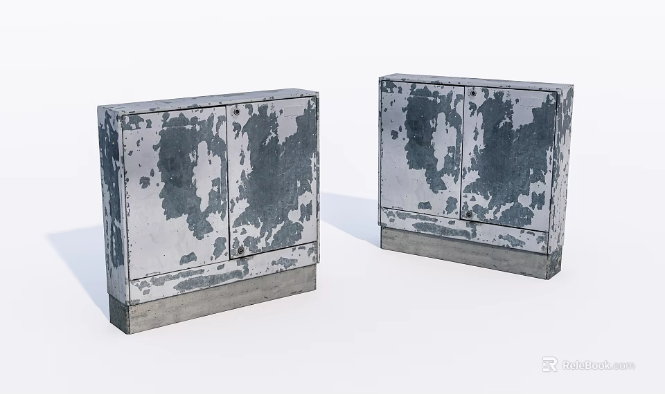 Industrial Equipment Metal Double Door Cabinets With Rustic Finish And Base Stand 3d model 