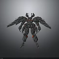 Sci Fi Mechanical Robot Character With Large Mechanical Wings And Red Accents In Standing Pose