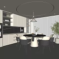 Modern Restaurant Simple Restaurant Dining Table and Chair Combination Round Table Sideboard 3d model