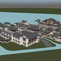 Ancient Architecture Complex With Multiple Buildings Water Surroundings And Scenic Layout 3d model