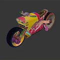 Unique Modern Yellow And Pink Motorcycle With Black Tires And Kart Design