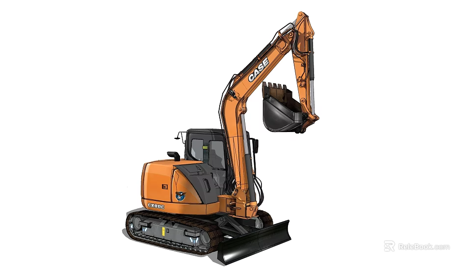 CASE Orange Compact Crawler Excavator With Hydraulic Digging Arm And Bucket For Construction Work 3d model 