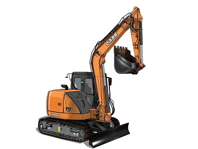 CASE Orange Compact Crawler Excavator With Hydraulic Digging Arm And Bucket For Construction Work 3d model