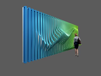 Large Scale Art Installation With Vertical Strips And Blue To Green Gradient Wavy Design 3d model