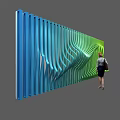 Large Scale Art Installation With Vertical Strips And Blue To Green Gradient Wavy Design
