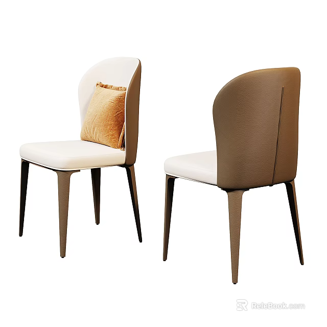 Modern Dining Chairs With White Upholstered Seat Brown Back And Accent Pillow 3d model 