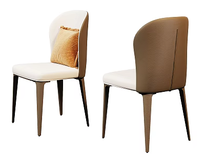 Modern Dining Chairs With White Upholstered Seat Brown Back And Accent Pillow 3d model