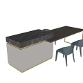Elegant Dining Table Set With Marble Countertop Wooden Tabletop Grey Chairs And Golden Frame