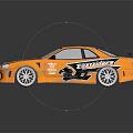 Orange Racing Style Modified Car With Rear Spoiler And Body Decals