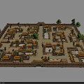 Detailed Ancient City Layout With Traditional Buildings Surrounding Walls And Trees