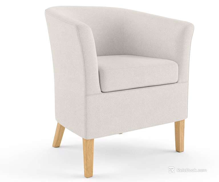 Light Beige Fabric Single Sofa With Wooden Legs And Comfortable Design 3d model