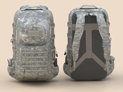 Tactical Camouflage Backpack Front And Back View 3d model