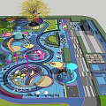 Colorful Amusement Playground Design With Various Play Structures And Green Trees 3d model