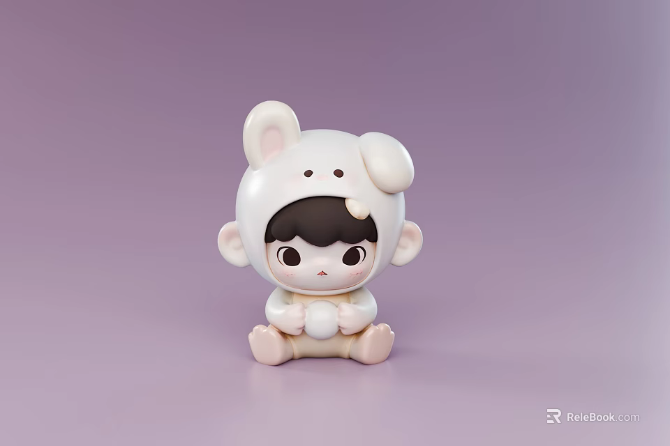 Game And Movie Character In Rabbit Costume With Childlike Figure Sitting On Purple Background 3d model 