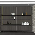 Modern Interior Wooden Wall Display Shelving Unit With Books Decorative Items And Patterned Columns 3d model
