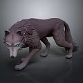 Detailed Wolf Sculpture in Crouching Dynamic Pose with Blue Eyes and Realistic Fur Texture