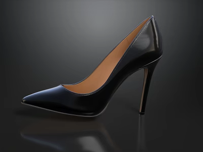 Black Patent Leather High Heel Shoes With Pointed Toe And Stiletto Heel 3d model