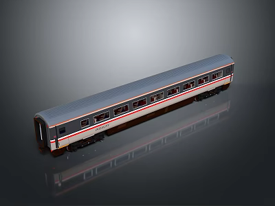 Modern Train Carriage Model With Gray White Red Stripes And Detailed Windows 3d model