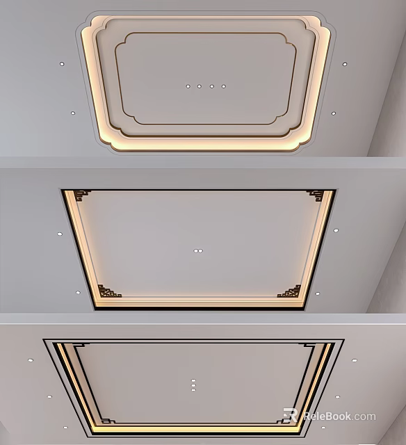 Modern Ceiling Design With Square Shape LED Strip Lights And Decorative Frames 3d model