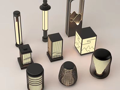Modern Outdoor Lights With Various Stylish Designs And Unique Shapes For Garden 3d model