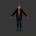 Realistic Game Movie Character in Brown Jacket Blue Jeans and Hat Standing Pose Gray Background