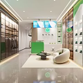 Modern Styling Salon Interior Design with Green Reception White Sofas and Display Shelves 3d model