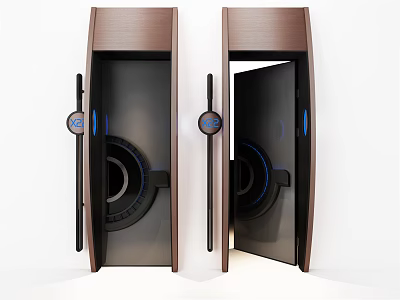 Modern Wooden Side Hinged Doors With Black Handles And Glass Panels 3d model