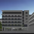 Modern Multi Story School Building With Glass Windows White Gray Facade And Open Square