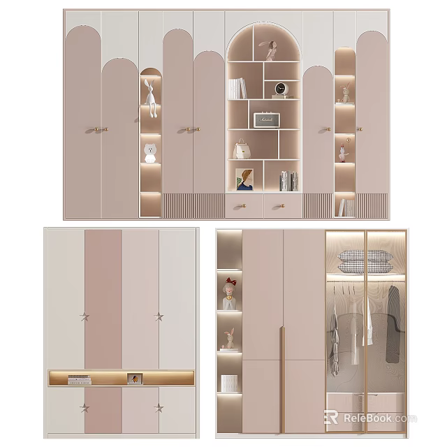 Modern Wardrobe Design With Lighted Open Shelves Closed Cabinets Drawers And Hanging Space 3d model 
