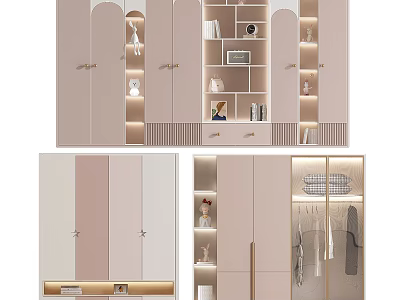 Modern Wardrobe Design With Lighted Open Shelves Closed Cabinets Drawers And Hanging Space 3d model