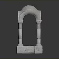 Gray Stone Architectural Structure With Arched Top Columns And Textured Pedestal Base 3d model