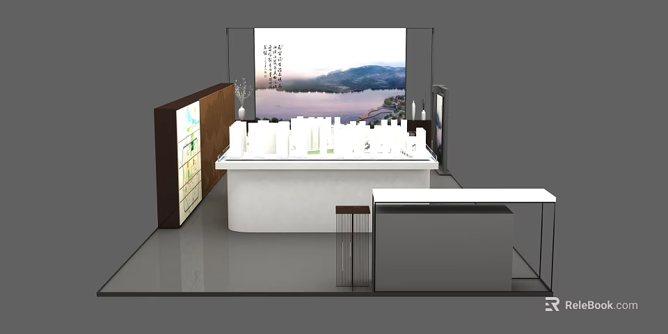 Tobacco and Liquor Store Interior Design With Display Counter And Decorative Background 3d model 