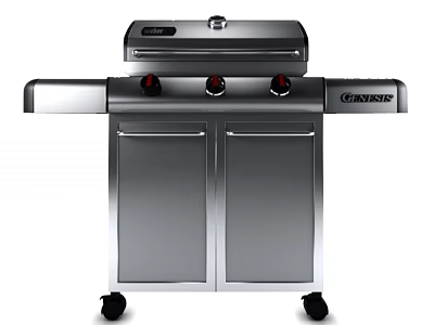 Stainless Steel Grill Kitchen Appliance with Control Knobs Cabinet Doors and Wheels 3d model
