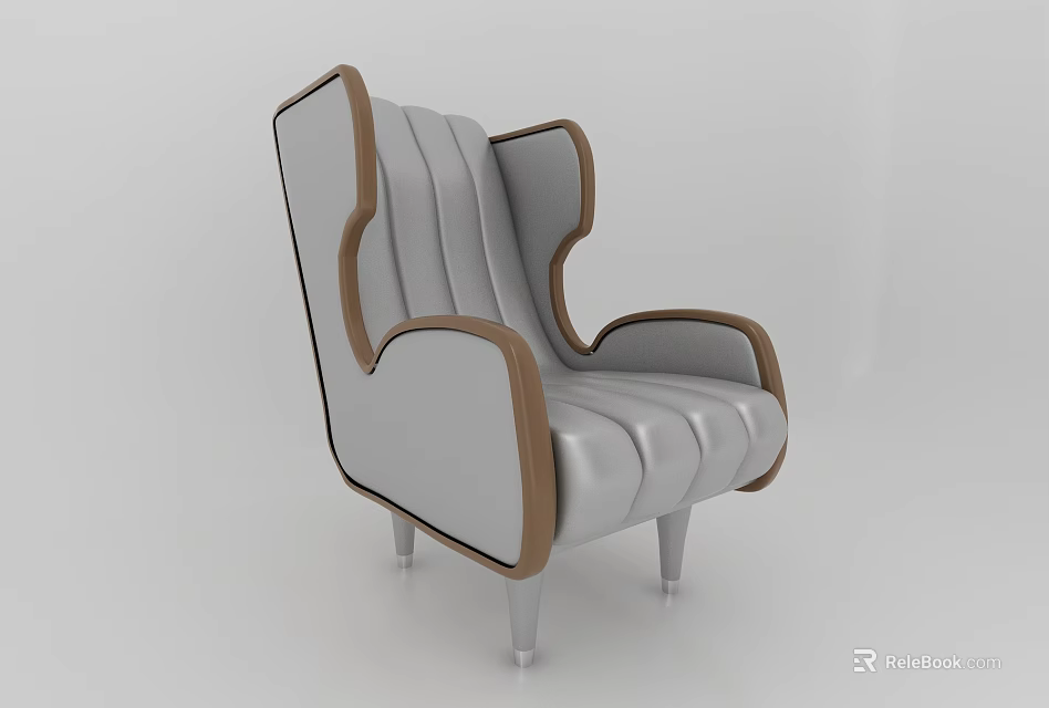 Modern Single Sofa With Grey Upholstery Brown Wood Armrests And Metal Legs 3d model 