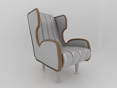 Modern Single Sofa With Grey Upholstery Brown Wood Armrests And Metal Legs 3d model