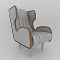 Modern Single Sofa With Grey Upholstery Brown Wood Armrests And Metal Legs