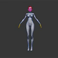 Futuristic Female Character in White Bodysuit with Mechanical Knee Parts 3D Model Design