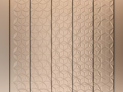 Decorative Beige Wall Panel With Various Geometric Patterns And Textured Designs 3d model