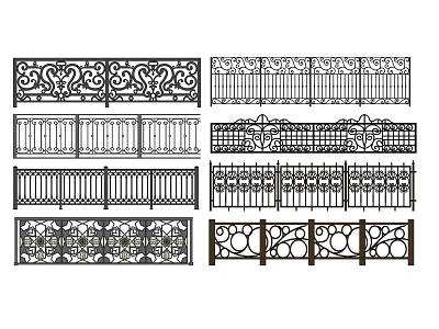 Iron Fence With Ornate Decorative Patterns And Various Design Styles 3d model