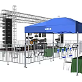 Industrial Equipment Outdoor Exhibition Setup With Blue Canopy Metal Frame Fencing Tables And Chairs