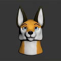 Cartoon Fox Head 3D Model With Yellow White Fur Blue Eyes And Friendly Expression